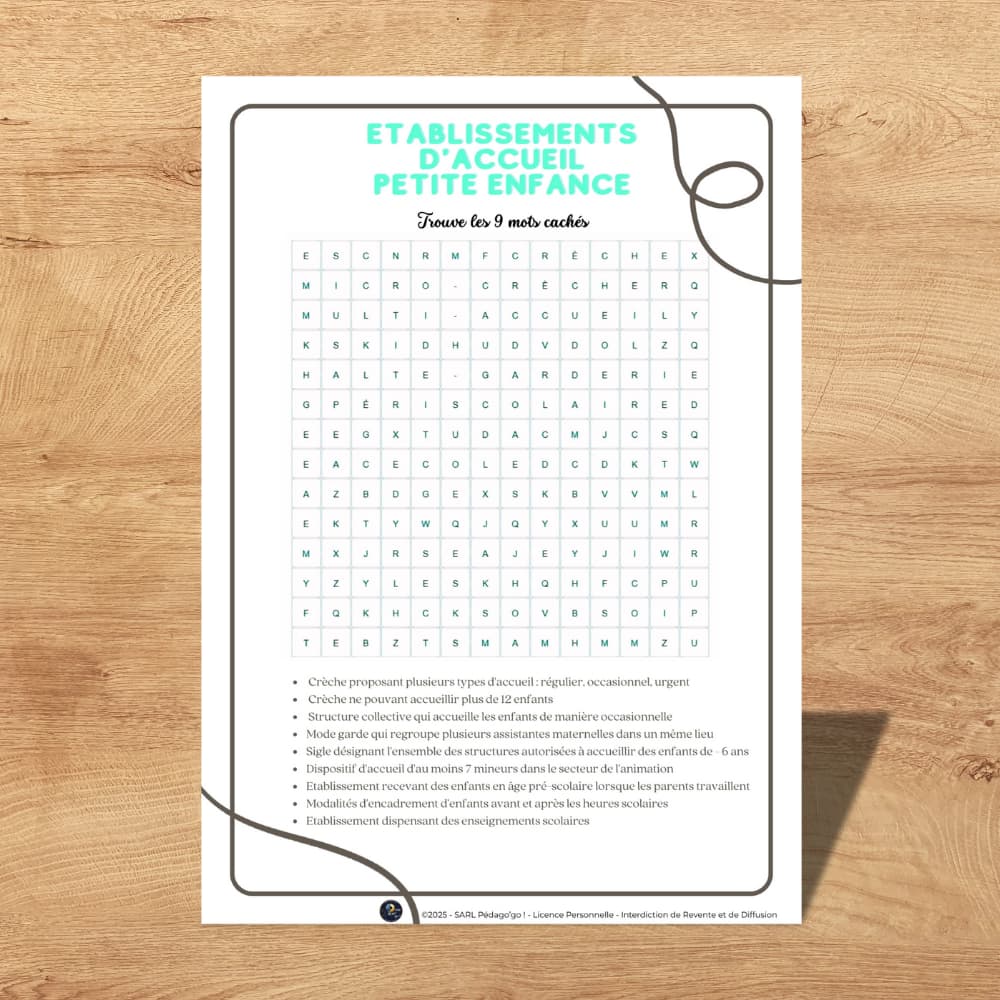 mots mêlés Établissements petite enfance