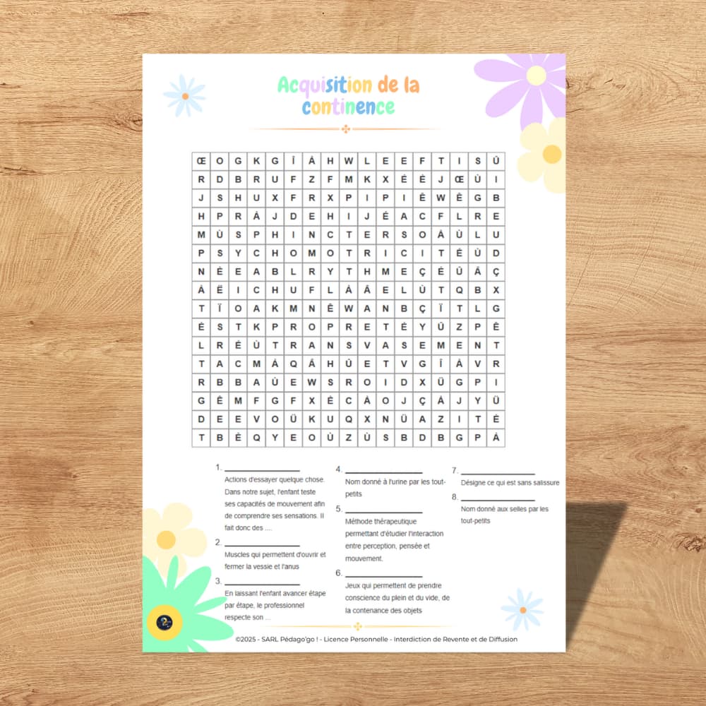 mots mêlés acquisition de la continence