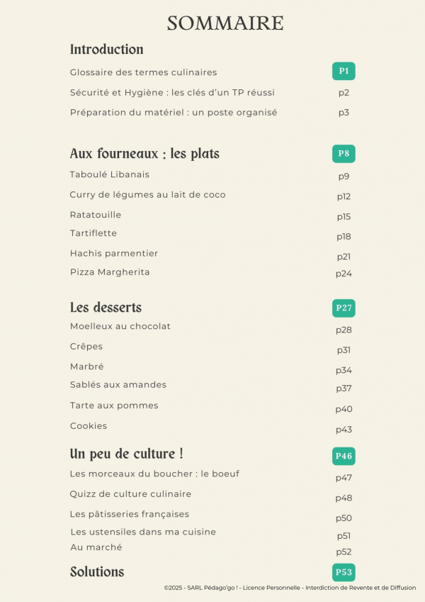 livret de cuisine !