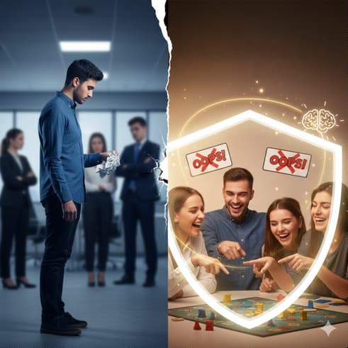 Groupe d'adultes en formation professionnelle utilisant la ludopédagogie autour d'un jeu de plateau pour apprendre sereinement.